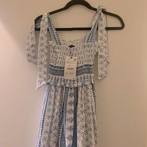 Zara flounce hem wide strap smock midi dress
